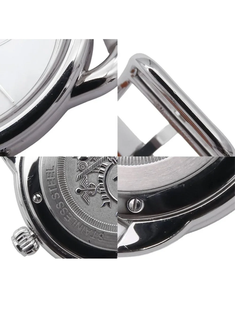 Hermes Arceau White Shell SS Leather Diamond Dial Watch Quartz